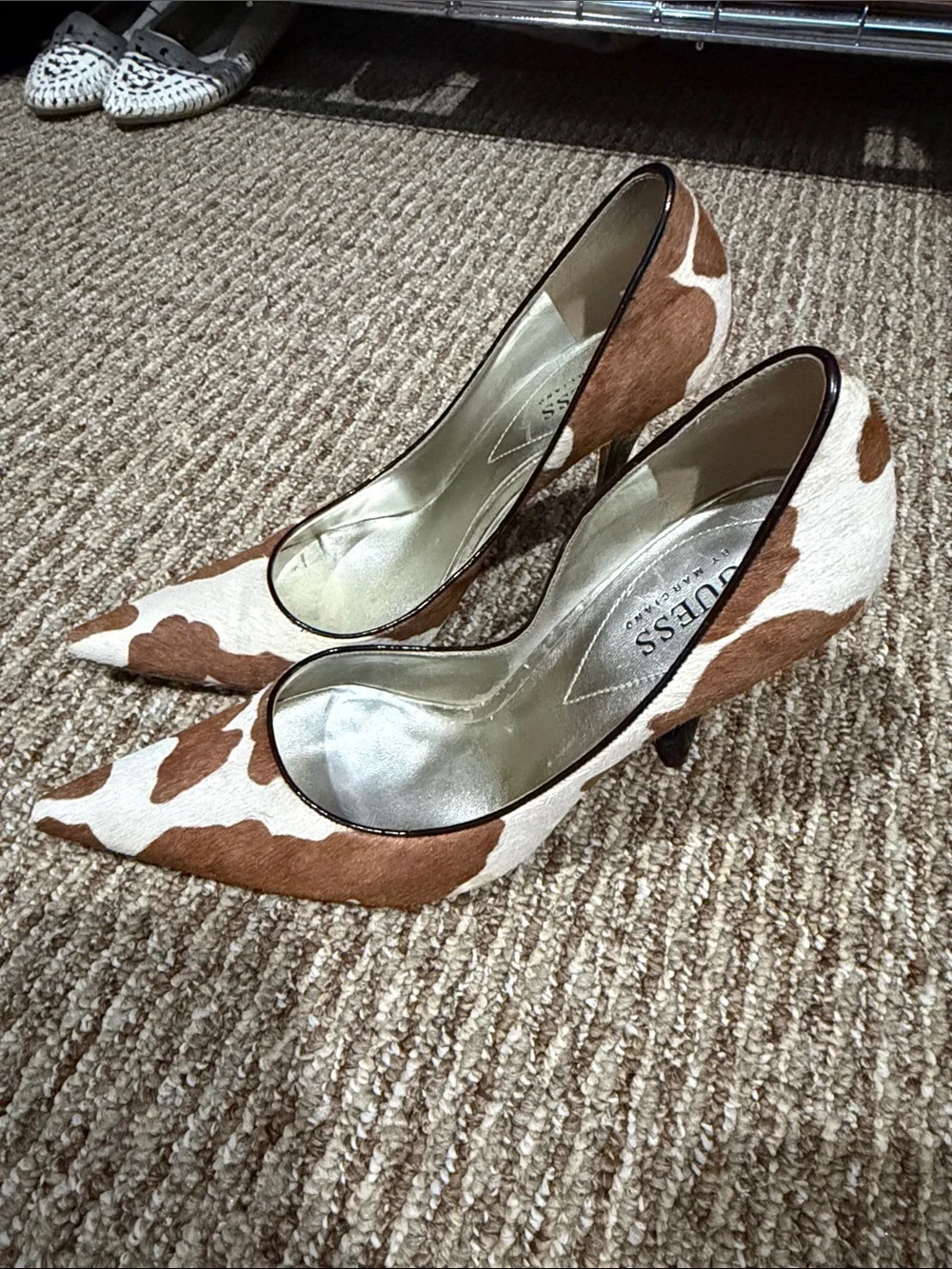 Vintage 90’s Guess Cow Print High Heels Size 8.5